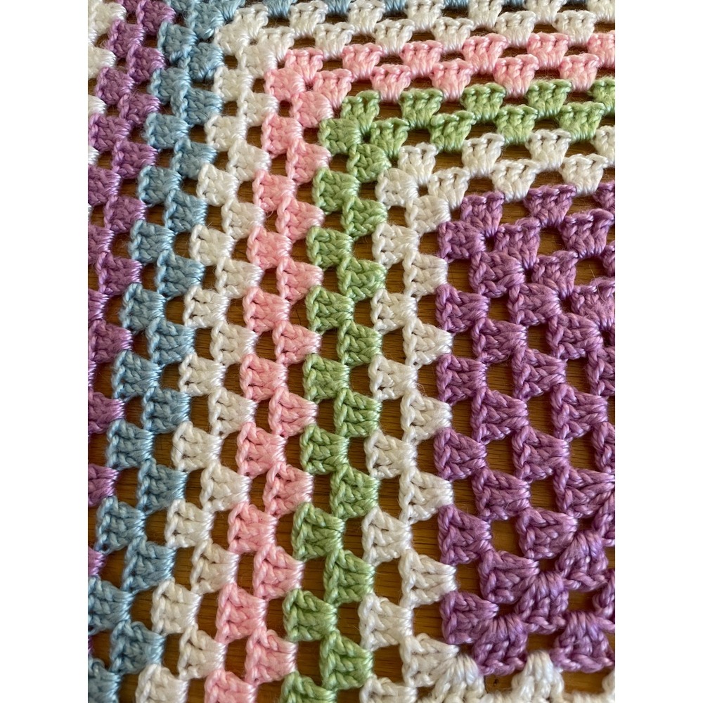Handmade Pastel Crochet Baby Blanket Granny Square Nursery Throw 26.5in